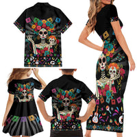 Mexican La Catrina Family Matching Short Sleeve Bodycon Dress and Hawaiian Shirt Viva Mexico Dia De Muertos - Wonder Print Shop