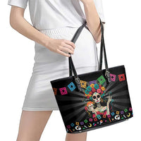 Mexican La Catrina Leather Tote Bag Viva Mexico Dia De Muertos - Wonder Print Shop
