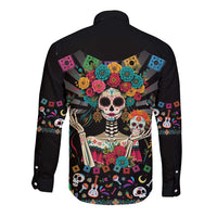 Mexican La Catrina Long Sleeve Button Shirt Viva Mexico Dia De Muertos - Wonder Print Shop