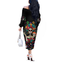 Mexican La Catrina Off The Shoulder Long Sleeve Dress Viva Mexico Dia De Muertos - Wonder Print Shop