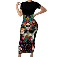 Mexican La Catrina Short Sleeve Bodycon Dress Viva Mexico Dia De Muertos - Wonder Print Shop