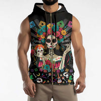Mexican La Catrina Sleeveless Zip Hoodie Viva Mexico Dia De Muertos - Wonder Print Shop