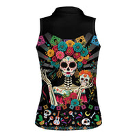Mexican La Catrina Women Sleeveless Polo Shirt Viva Mexico Dia De Muertos - Wonder Print Shop