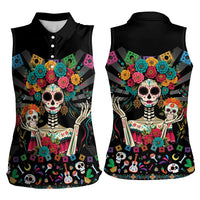 Mexican La Catrina Women Sleeveless Polo Shirt Viva Mexico Dia De Muertos - Wonder Print Shop