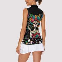 Mexican La Catrina Women Sleeveless Polo Shirt Viva Mexico Dia De Muertos - Wonder Print Shop