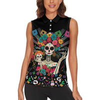 Mexican La Catrina Women Sleeveless Polo Shirt Viva Mexico Dia De Muertos - Wonder Print Shop
