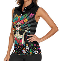 Mexican La Catrina Women Sleeveless Polo Shirt Viva Mexico Dia De Muertos - Wonder Print Shop