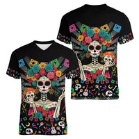 Mexican La Catrina Women V-Neck T-Shirt Viva Mexico Dia De Muertos - Wonder Print Shop