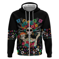 Mexican La Catrina Zip Hoodie Viva Mexico Dia De Muertos - Wonder Print Shop