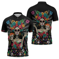 Mexican La Catrina Zipper Polo Shirt Viva Mexico Dia De Muertos - Wonder Print Shop