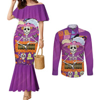 Dia De Muertos Mexico Couples Matching Mermaid Dress and Long Sleeve Button Shirt La Calavera Catrina - Wonder Print Shop