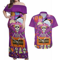 Dia De Muertos Mexico Couples Matching Off Shoulder Maxi Dress and Hawaiian Shirt La Calavera Catrina - Wonder Print Shop
