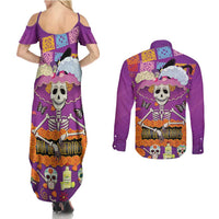 Dia De Muertos Mexico Couples Matching Summer Maxi Dress and Long Sleeve Button Shirt La Calavera Catrina - Wonder Print Shop