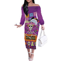 Dia De Muertos Mexico Family Matching Off The Shoulder Long Sleeve Dress and Hawaiian Shirt La Calavera Catrina - Wonder Print Shop