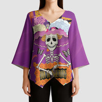 Dia De Muertos Mexico Kimono Sleeve Blouse La Calavera Catrina - Wonder Print Shop