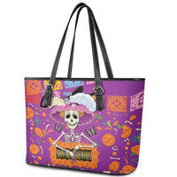 Dia De Muertos Mexico Leather Tote Bag La Calavera Catrina - Wonder Print Shop