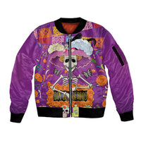 Dia De Muertos Mexico Sleeve Zip Bomber Jacket La Calavera Catrina - Wonder Print Shop