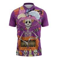 Dia De Muertos Mexico Zipper Polo Shirt La Calavera Catrina - Wonder Print Shop
