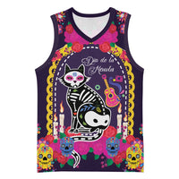 Mexico Day Of The Dead Basketball Jersey Cat Skeleton Dia De Los Meowtos - Wonder Print Shop