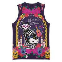 Mexico Day Of The Dead Basketball Jersey Cat Skeleton Dia De Los Meowtos - Wonder Print Shop