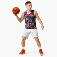 Mexico Day Of The Dead Basketball Jersey Cat Skeleton Dia De Los Meowtos - Wonder Print Shop