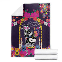 Mexico Day Of The Dead Blanket Cat Skeleton Dia De Los Meowtos - Wonder Print Shop