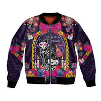 Mexico Day Of The Dead Bomber Jacket Cat Skeleton Dia De Los Meowtos - Wonder Print Shop