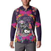 Mexico Day Of The Dead Button Sweatshirt Cat Skeleton Dia De Los Meowtos - Wonder Print Shop