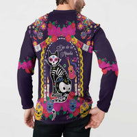 Mexico Day Of The Dead Button Sweatshirt Cat Skeleton Dia De Los Meowtos - Wonder Print Shop
