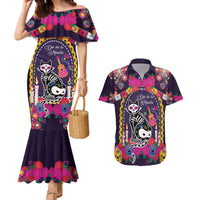 Mexico Day Of The Dead Couples Matching Mermaid Dress and Hawaiian Shirt Cat Skeleton Dia De Los Meowtos - Wonder Print Shop
