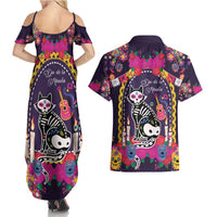 Mexico Day Of The Dead Couples Matching Summer Maxi Dress and Hawaiian Shirt Cat Skeleton Dia De Los Meowtos - Wonder Print Shop