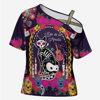 Mexico Day Of The Dead Cross Shoulder Shirt Cat Skeleton Dia De Los Meowtos - Wonder Print Shop