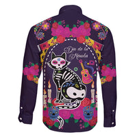 Mexico Day Of The Dead Family Matching Long Sleeve Bodycon Dress and Hawaiian Shirt Cat Skeleton Dia De Los Meowtos - Wonder Print Shop