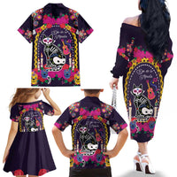 Mexico Day Of The Dead Family Matching Off The Shoulder Long Sleeve Dress and Hawaiian Shirt Cat Skeleton Dia De Los Meowtos - Wonder Print Shop