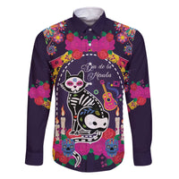 Mexico Day Of The Dead Family Matching Off The Shoulder Long Sleeve Dress and Hawaiian Shirt Cat Skeleton Dia De Los Meowtos - Wonder Print Shop