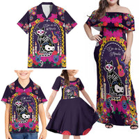 Mexico Day Of The Dead Family Matching Off Shoulder Maxi Dress and Hawaiian Shirt Cat Skeleton Dia De Los Meowtos - Wonder Print Shop