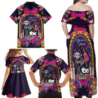 Mexico Day Of The Dead Family Matching Off Shoulder Maxi Dress and Hawaiian Shirt Cat Skeleton Dia De Los Meowtos - Wonder Print Shop