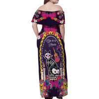 Mexico Day Of The Dead Family Matching Off Shoulder Maxi Dress and Hawaiian Shirt Cat Skeleton Dia De Los Meowtos - Wonder Print Shop