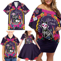 Mexico Day Of The Dead Family Matching Off Shoulder Short Dress and Hawaiian Shirt Cat Skeleton Dia De Los Meowtos - Wonder Print Shop