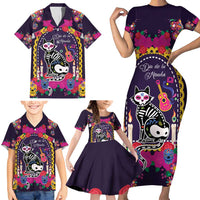 Mexico Day Of The Dead Family Matching Short Sleeve Bodycon Dress and Hawaiian Shirt Cat Skeleton Dia De Los Meowtos - Wonder Print Shop