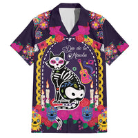 Mexico Day Of The Dead Family Matching Short Sleeve Bodycon Dress and Hawaiian Shirt Cat Skeleton Dia De Los Meowtos - Wonder Print Shop