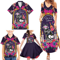 Mexico Day Of The Dead Family Matching Summer Maxi Dress and Hawaiian Shirt Cat Skeleton Dia De Los Meowtos - Wonder Print Shop