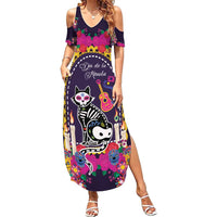 Mexico Day Of The Dead Family Matching Summer Maxi Dress and Hawaiian Shirt Cat Skeleton Dia De Los Meowtos - Wonder Print Shop