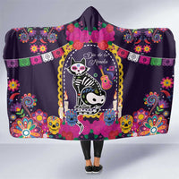 Mexico Day Of The Dead Hooded Blanket Cat Skeleton Dia De Los Meowtos - Wonder Print Shop