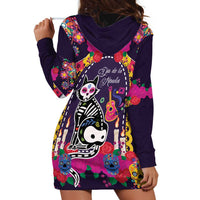Mexico Day Of The Dead Hoodie Dress Cat Skeleton Dia De Los Meowtos - Wonder Print Shop