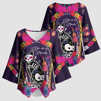 Mexico Day Of The Dead Kimono Sleeve Blouse Cat Skeleton Dia De Los Meowtos - Wonder Print Shop