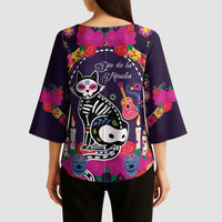 Mexico Day Of The Dead Kimono Sleeve Blouse Cat Skeleton Dia De Los Meowtos - Wonder Print Shop
