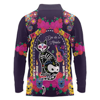 Mexico Day Of The Dead Long Sleeve Polo Shirt Cat Skeleton Dia De Los Meowtos - Wonder Print Shop