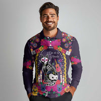 Mexico Day Of The Dead Long Sleeve Polo Shirt Cat Skeleton Dia De Los Meowtos - Wonder Print Shop