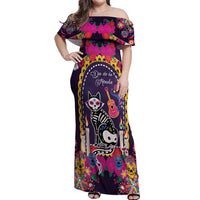 Mexico Day Of The Dead Off Shoulder Maxi Dress Cat Skeleton Dia De Los Meowtos - Wonder Print Shop